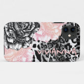 Coques Case-Mate iPhone 311 rose génial de léopard de Le Plush Fleur de (Dos (Horizontal))