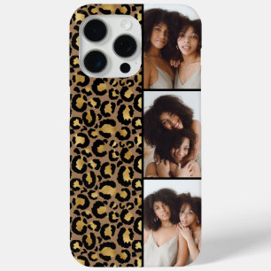 Coque iPhone 15 Pro Max 3 Photo Brun Et Or Imprimé Léopard