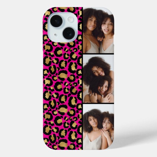 Coques Case-Mate iPhone 3 Photo Rose Chaud Et Imprimé Léopard Doré (Verso)