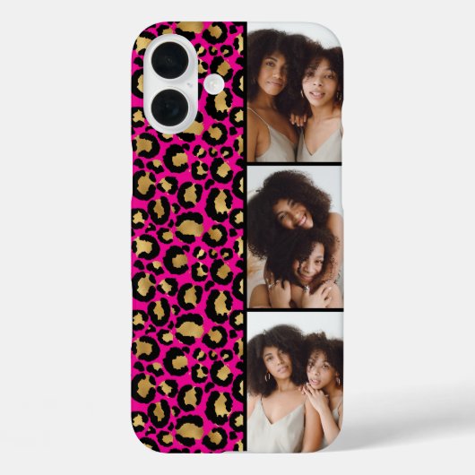 Coques Case-Mate iPhone 3 Photo Rose Chaud Et Imprimé Léopard Doré (Verso)
