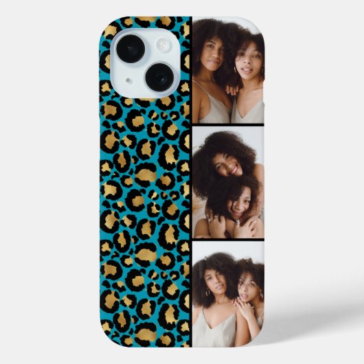 Coques Case-Mate iPhone 3 Photo Teal And Gold Leopard Print (Verso)