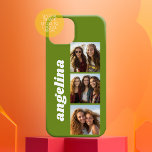 Coque Pour iPhone 15 3 photos et nom tendance - vert avocat<br><div class="desc">Utilisez 3 photos carrés pour créer un cadeau unique et personnel. Un simple arrière - plan vert avec trois photos et un nom. Si vous avez besoin d'ajuster les images,  cliquez sur l'outil personnaliser pour apporter des modifications.</div>