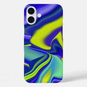 Coques iPhone 16 Plus 3D Abstrait en bleu vert violet