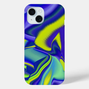 Coque Pour iPhone 15 3D Abstrait en bleu vert violet