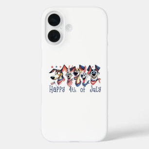 Coques iPhone 16 4 juillet. Jour de l'indépendance. Chiens amusants