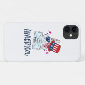 Coques Case-Mate iPhone 4 juillet lapin avec les Etats-Unis Drapeau lunett (Dos (Horizontal))