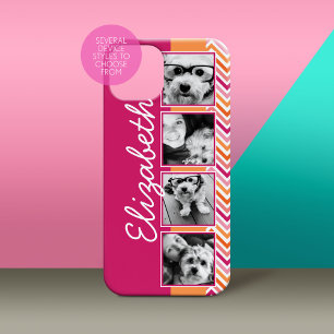 Coques Pour iPhone 4 Photo Collage Rose Chaud Orange Chevrons