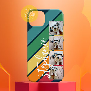 Coque iPhone 15 Pro 4 Photo motif à rayures rétro arc-en-ciel monogram