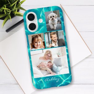 Coques iPhone 16 4 Photos de famille ou d'amis, nom écrit sur l'eau