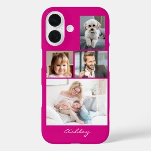 Coques iPhone 16 4 Photos de famille ou d'amis, nom en écriture sur