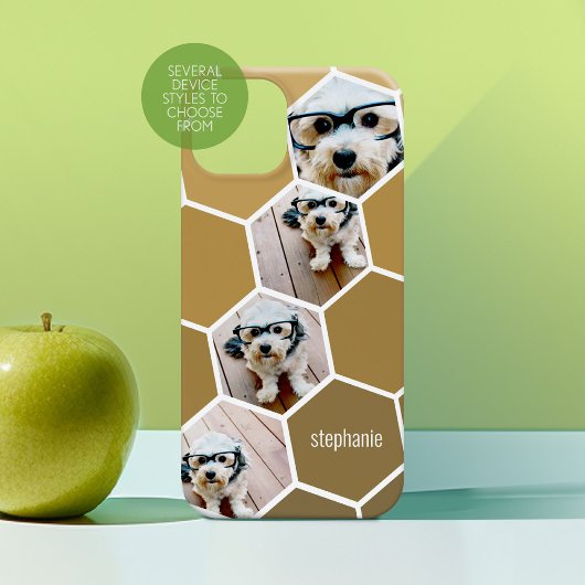Coques Case-Mate iPhone 4 photos en collage - motif hexagone funky or