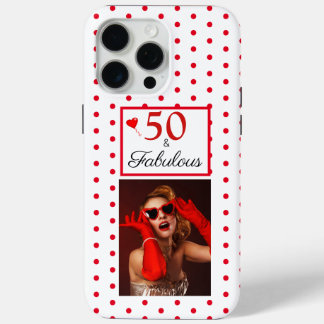 Coque iPhone 15 Pro Max 50 & Fabuleux Photo Dots rouges et blanc 50e anniv