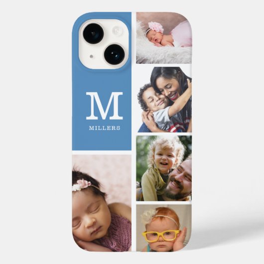 Coques Case-Mate iPhone 5 Photo Collage Famille Monogramme Nom Ardoise Ble (Verso)