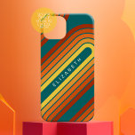 Coque Pour iPhone 14 70 Ligne Inspiré Art Sunset Arc rouge orange jaune<br><div class="desc">Un design bohème courbé avec un motif rayé et des formes circulaires aux couleurs de coucher de soleil jaune,  orange et rouge brique. Un design audacieux mais minimal avec une zone facultative pour ajouter du texte.</div>