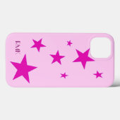 Coques Case-Mate iPhone 7 Étoiles Fuchsia et texte rose personnalisé (Verso (horizontal))