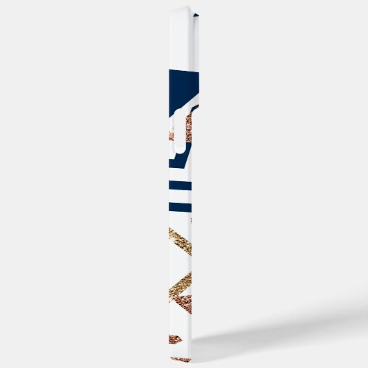 Coques Case-Mate iPhone 80s Abstrait tendance | Monogramme d'or marine et (Verso / Droite)