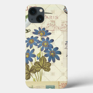 iPhone 13 Coque A Bouquet of Blue Flowers, Birds and Butterflies