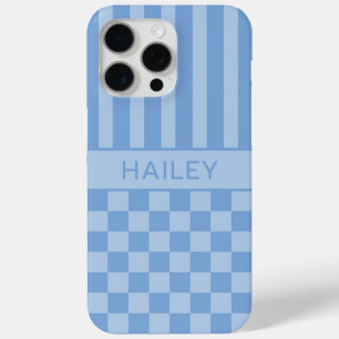 Coque iPhone 15 Pro Max À carreaux bleus rayés Personnalisé