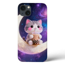 A cute chibi-style cat with pink cheeks case