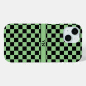 Coques Case-Mate iPhone à damiers (à damiers) Noir et Vert Initiales Nom (Verso (horizontal))