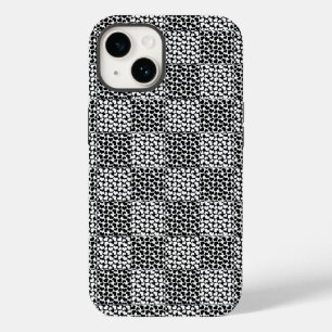 Coque Pour iPhone 14 à damiers Amour en noir et blanc
