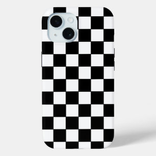 Coque Pour iPhone 15 à damiers blanc et noir