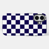 Coques Case-Mate iPhone à damiers bleu foncé et blanc (Verso (horizontal))