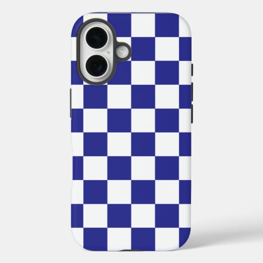 Coques Case-Mate iPhone à damiers bleu foncé et blanc (Verso)