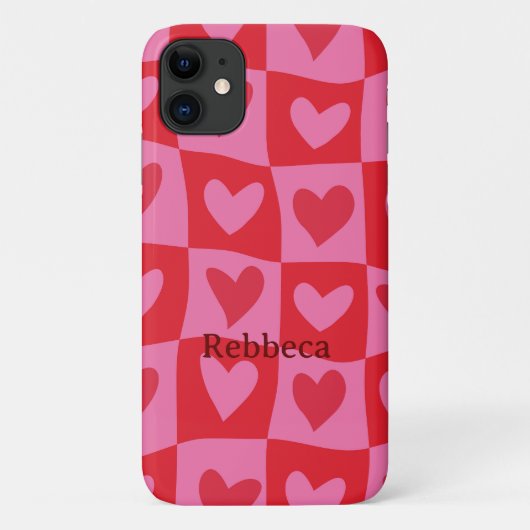 Coques Case-Mate iPhone à damiers Coeurs rose et rouge déformés Nom person (Dos)