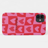 Coques Case-Mate iPhone à damiers Coeurs rose et rouge déformés Nom person (Dos (Horizontal))