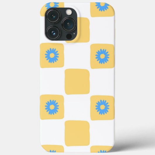 Coques Case-Mate iPhone À damiers Jaune Blanc Avec Motif Fleur Bleu (Verso)
