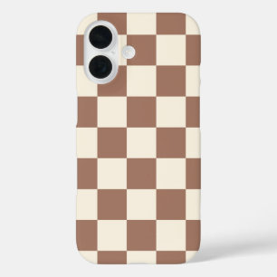 Coques iPhone 16 à damiers Mocha Mousse Brown blanche fille mignonn