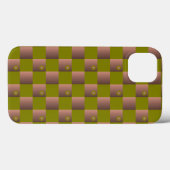 Coques Case-Mate iPhone à damiers motif en brun et vert olive (Verso (horizontal))