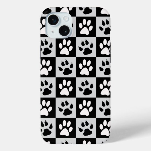 Coques Case-Mate iPhone à damiers pattes et pattes blanches noires (Verso)