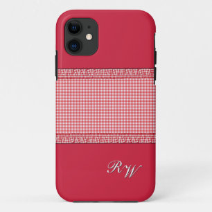 Coque iPhone 11 À damiers rouge avec Monogramme