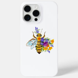 Coque iPhone 15 Pro Max Abeille à fleurs avec plantes sauvages