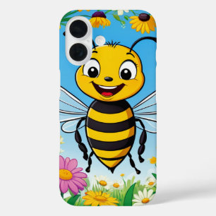 Coques iPhone 16 Abeille de dessin animé fleurs colorées