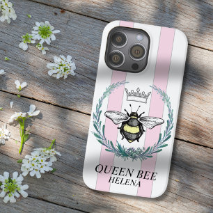 Coque Pour Pour iPhone 14 Pro Max Abeille de la Couronne   Pink & White Strialized P