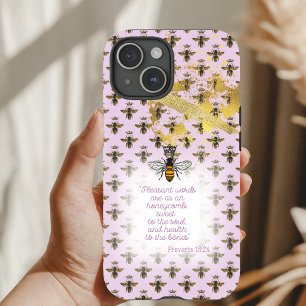 Coque Pour iPhone 15 Abeille Reine de Foi Grille Mauve Pastel Luxeuse O