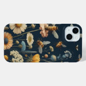 Coques Case-Mate iPhone Abeilles et Fleurs Sauvages sur Fond Bleu Foncé (Verso (horizontal))