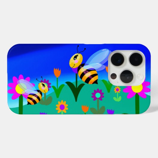 Coques Case-Mate iPhone Abeilles heureuses dans un champ de fleurs (Verso (horizontal))