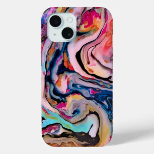 Coque Pour iPhone 15 Abréviation colorée du marbrage fluide