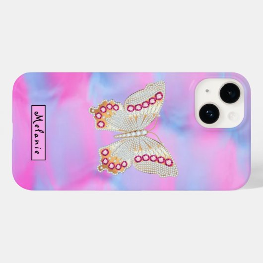 Coques Case-Mate iPhone Abstract neon pink Acrylic Butterfly Monogram (Verso (horizontal))