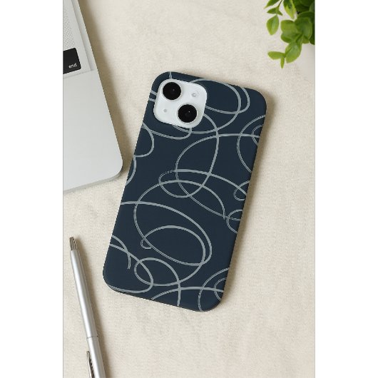 Coques Case-Mate iPhone Abstract Swirling Vine | Minimalist Line Art Navy