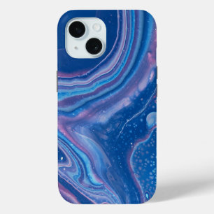 Coque Pour iPhone 15 Abstraction de l'agate marbrée bleu et rose