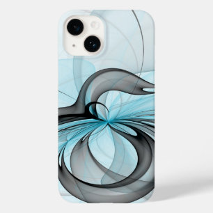 Coque Pour iPhone 14 Abstrait Anthracite Gris Bleu Moderne Fractage Art