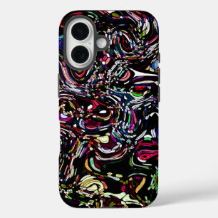 Coques iPhone 16 Abstrait Art Black Swirl Rouge