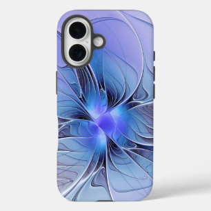 Coques iPhone 16 Abstrait Art Fractal Lavande Bleu