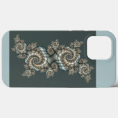 Coques Case-Mate iPhone Abstrait Beige clair Bleu Fractal Art Spirales (Verso (horizontal))