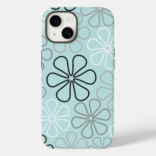 Coque Pour iPhone 14 Abstrait Big Flower Outlines BWG+Duck Egg Blue